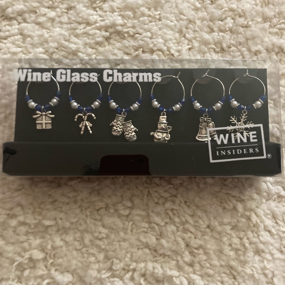 NWOT Christmas holiday wine glass charms set of 6 silver/blue